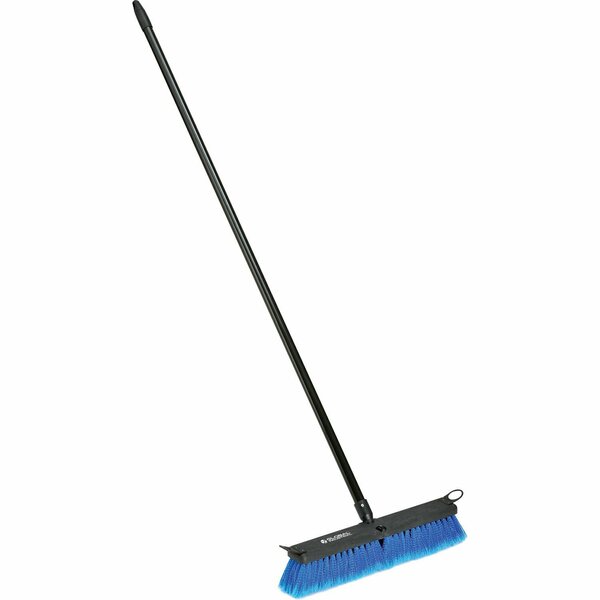 Global Industrial 18in Push Broom W/ Plastic Block & Steel Handle, Multi-Surface Sweep 641534